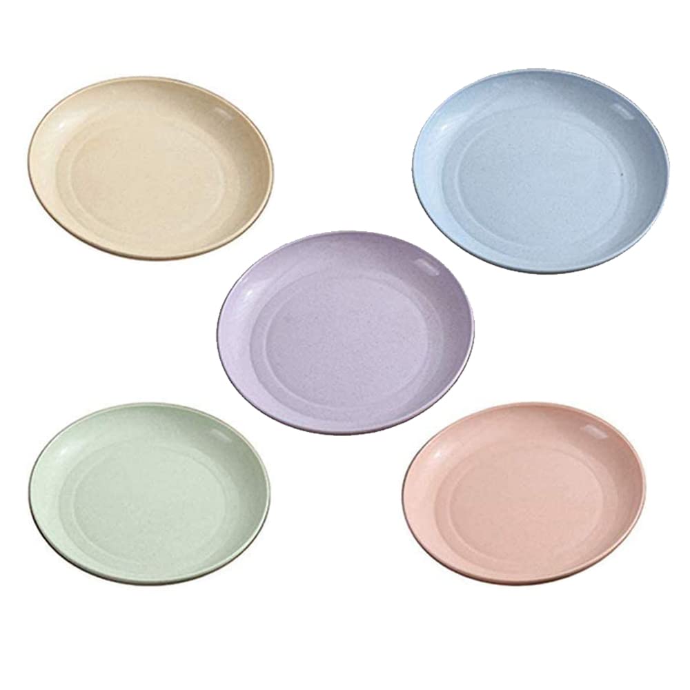 Zgwansui 5 Pack Wheat Straw 6 Inch Plates, Small Dinner Plates, Round Dishes With Raised Edge, Reusable Salad Plates Set, Unbrea