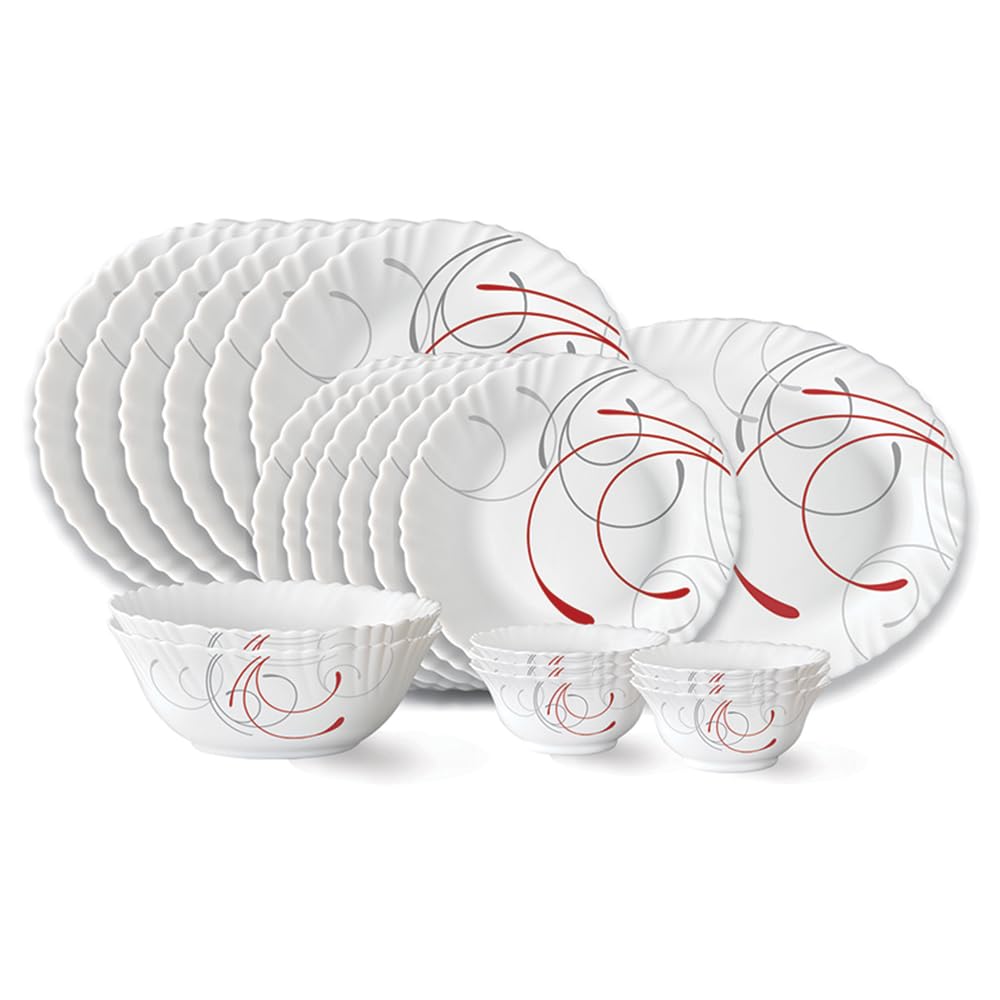 Larah By Borosil Boro Fluted Series Opalware Dinner Set | 21 Pieces For Family Of 6 | Microwave & Dishwasher Safe | BoneAsh Fre