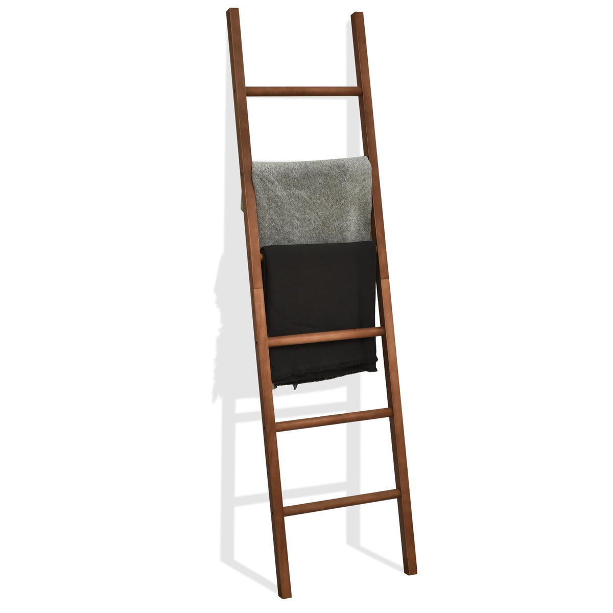 Fuin 6Ft Wooden Brown Blanket Ladder Living Room Decorative Wall Leaning Farmhouse Quilt Display Holder Rustic Wood Towel Rack F