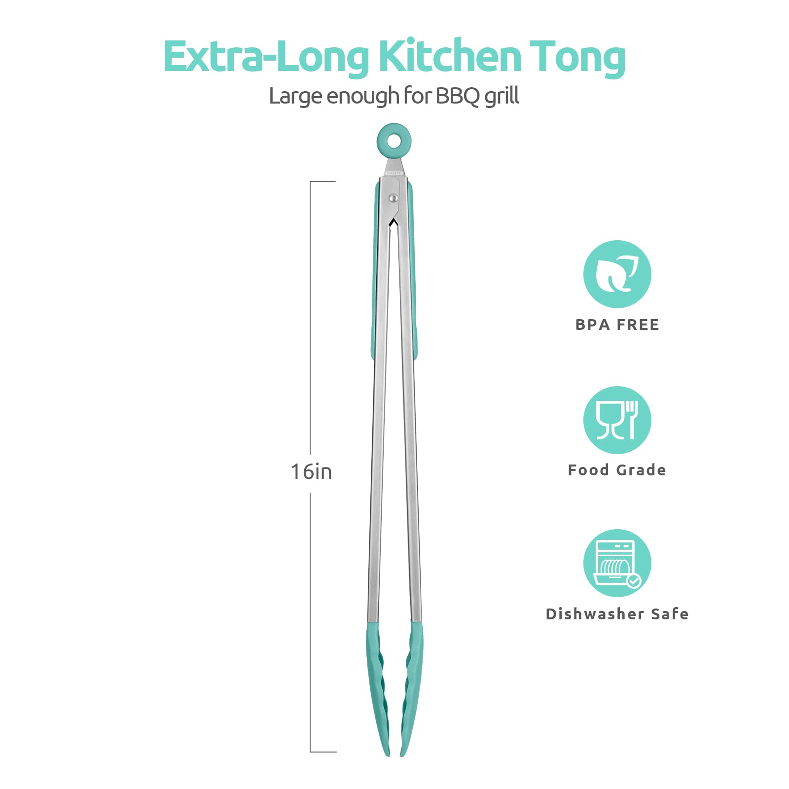 600F Heat Resistant Kitchen Tongs: U-Taste 16 In Extra Long Large Silicone Cooking Tong With Sturdy Non Stick Rubber Tips & Non