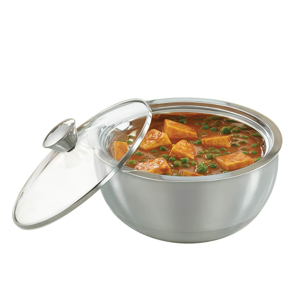 Borosil Stainless Steel Insulated Curry Server | Thermal Food Casserole With Double Wall Insulation | Keeps Food Hot & Fresh | D