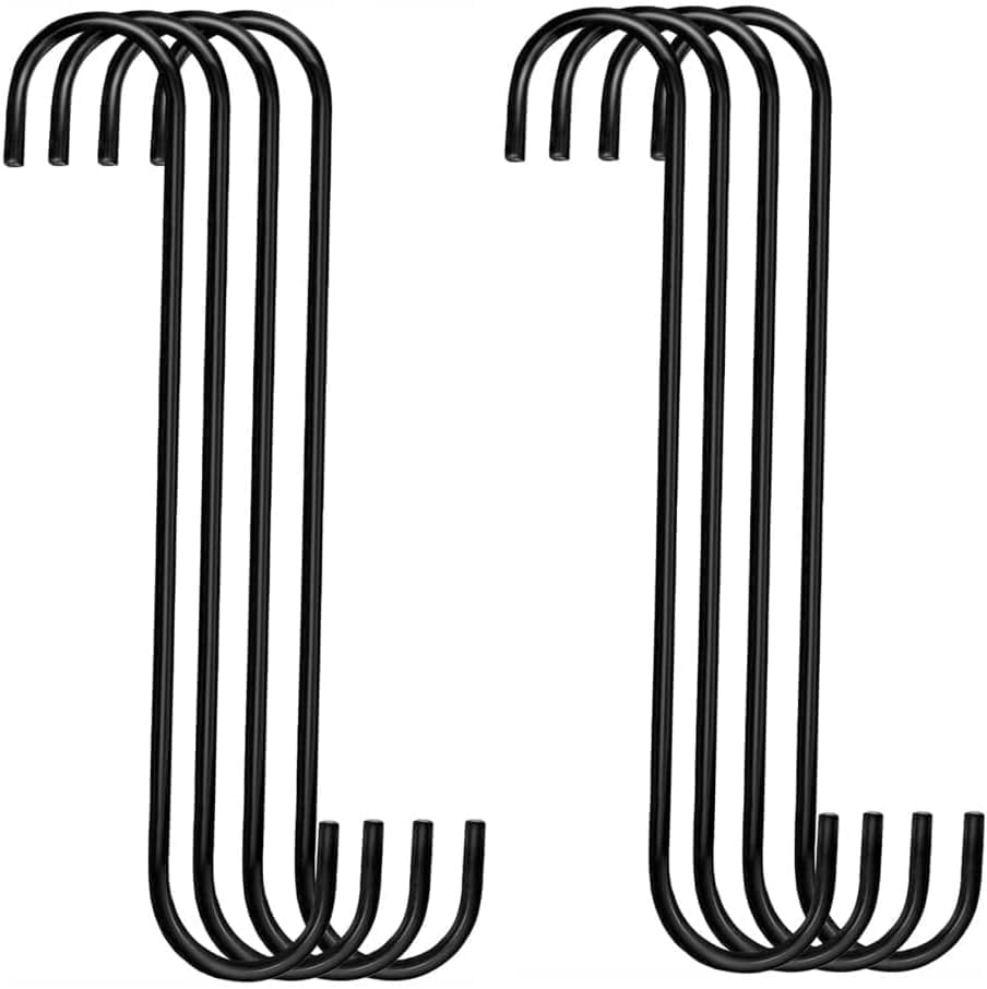 Blendmix 10 Inch Large S Hooks Heavy Duty Black Long Extension Hooks For Hanging Plant,Pots,Tree Branch Hooks,Garden,Flower Bask