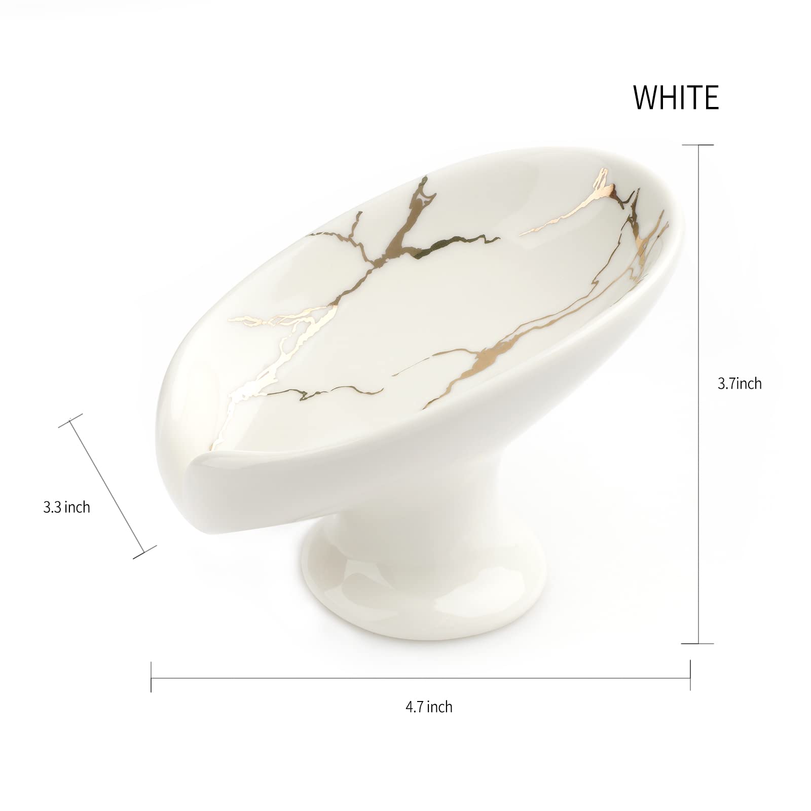 Self-Draining Soap Dish White Ceramic with Marble Brush Gold Soap Holder Waterfall Soap Dish Soap Savers for Bar Soap  for Bathroom  for Shower  for Bar Counter.
