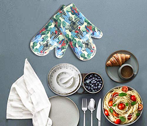 Oven Mitts Set Of 2 With Transparent Clear Silicone Shell And Nice Fruit Flower Cotton Lining, Heat Resistant To 500 F Kitchen O