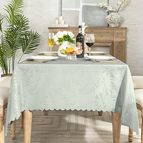 Efficinature Rectangle Tablecloths 60X102 Inch Waterproof Washable Sage Green Oblong Table Clothes For 6 Foot Tables Leave Patte