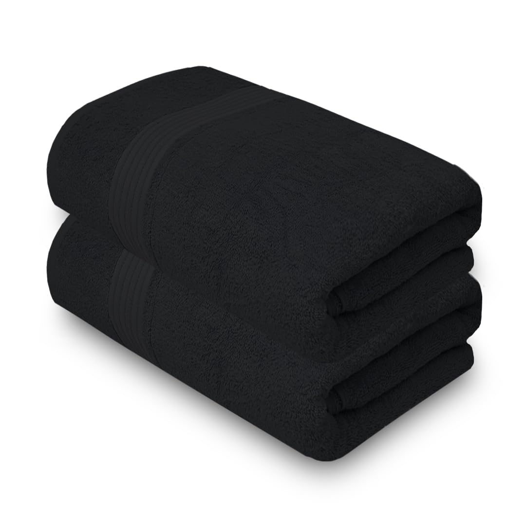 Textila 100% Cotton Bath Sheet Towels - Jumbo Size 35X70 Inches, Ultra Soft And Absorbent, (2 Pack - Black) Luxury Oversized Tow