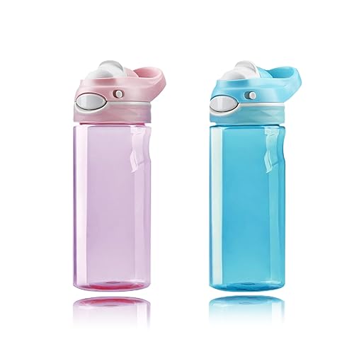 DEARART 16oz Pink Water Bottle and Sky Blue Water Bottle  Small Water Bottles BPA FREE Without Straw Easy Clean  Wide Mouth Leakproof Has Handle Easy Carried Suit School Office Home Gym Yoga Travel etc.