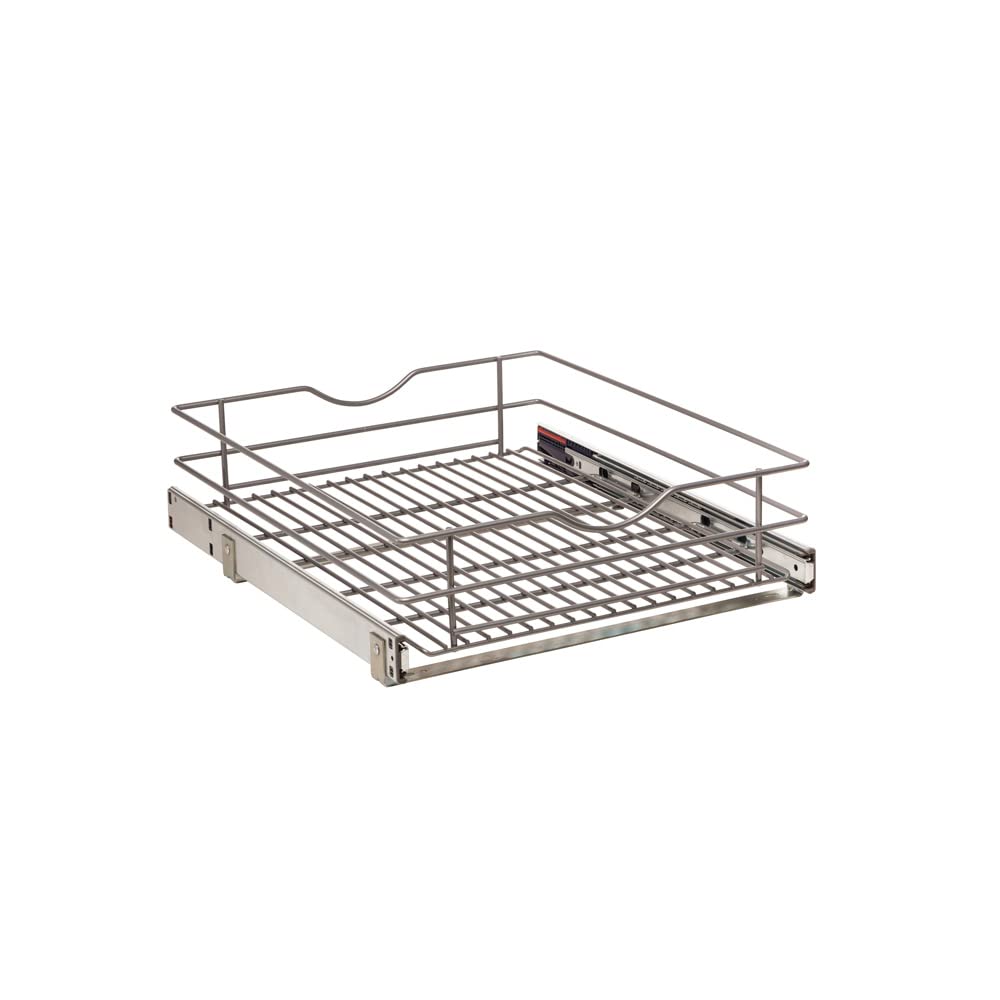 Knape & Vogt Simply Put 17.5-In W X 5.7-In H Metal 1-Tier Pull Out Cabinet Basket, 17 Inch, Frosted Nickel