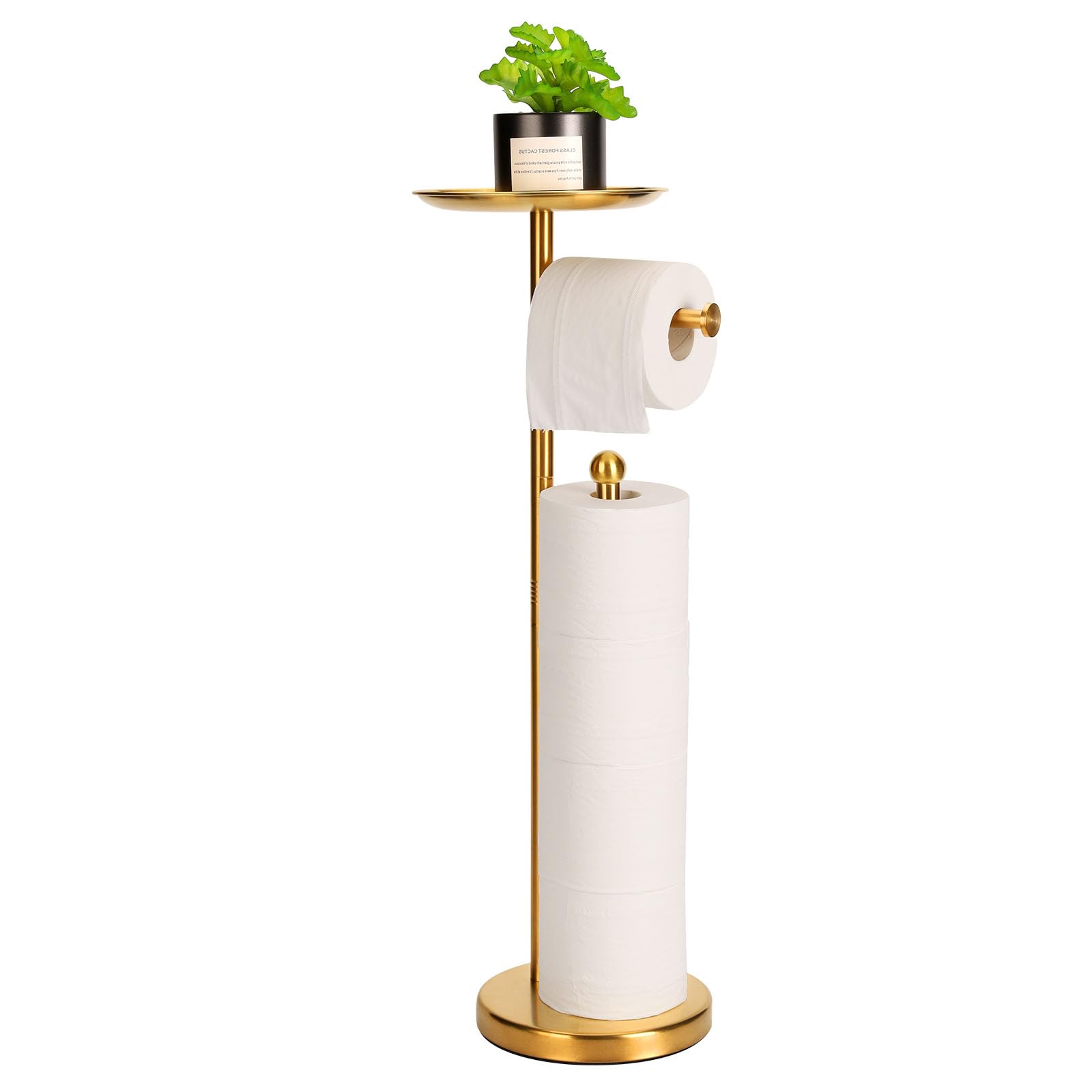 Standing Toilet Paper Holder Gold, Tp Holder With 6.7'' Phone Shelf, Holds 5 Rolls, Stainless Steel (Gold)
