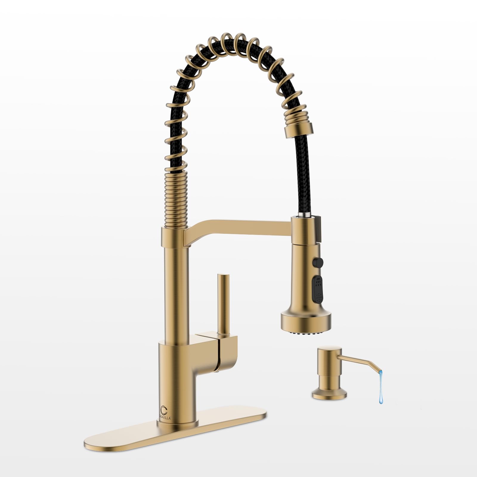 Casavilla Gold Kitchen Faucet Soap Dispenser, Faucet for Kitchen Sink, Kitchen Sink Faucet with Deck Plate, RV Kitchen Faucet wi