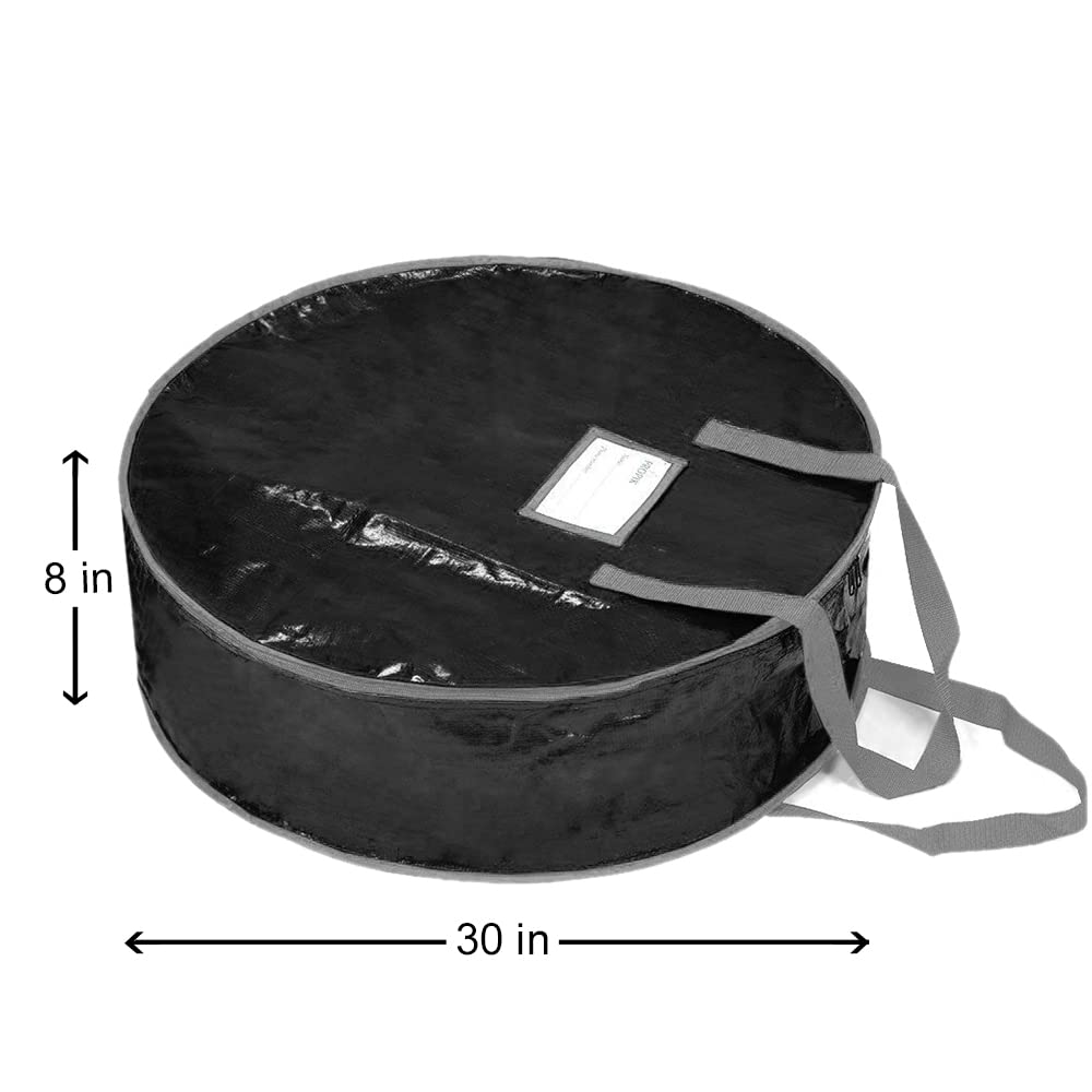 ProPik Wreath Storage Bag 30 '' - Garland Holiday Container Tear Resistant Material - Easy Storage Featuring Heavy Duty Handles and Transparent Card Slot 30? X 30? X 8? (Black)