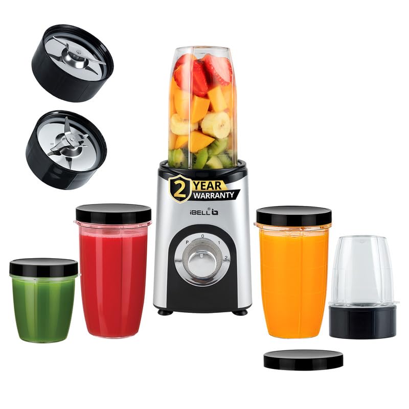 Ibell Juicer Mixer Grinder For Home, Smoothie Maker, 600W,2 Blades 3 Modes, 5 Multi-Purpose Jars, 100% Copper Motor, 24,000 Rpm,