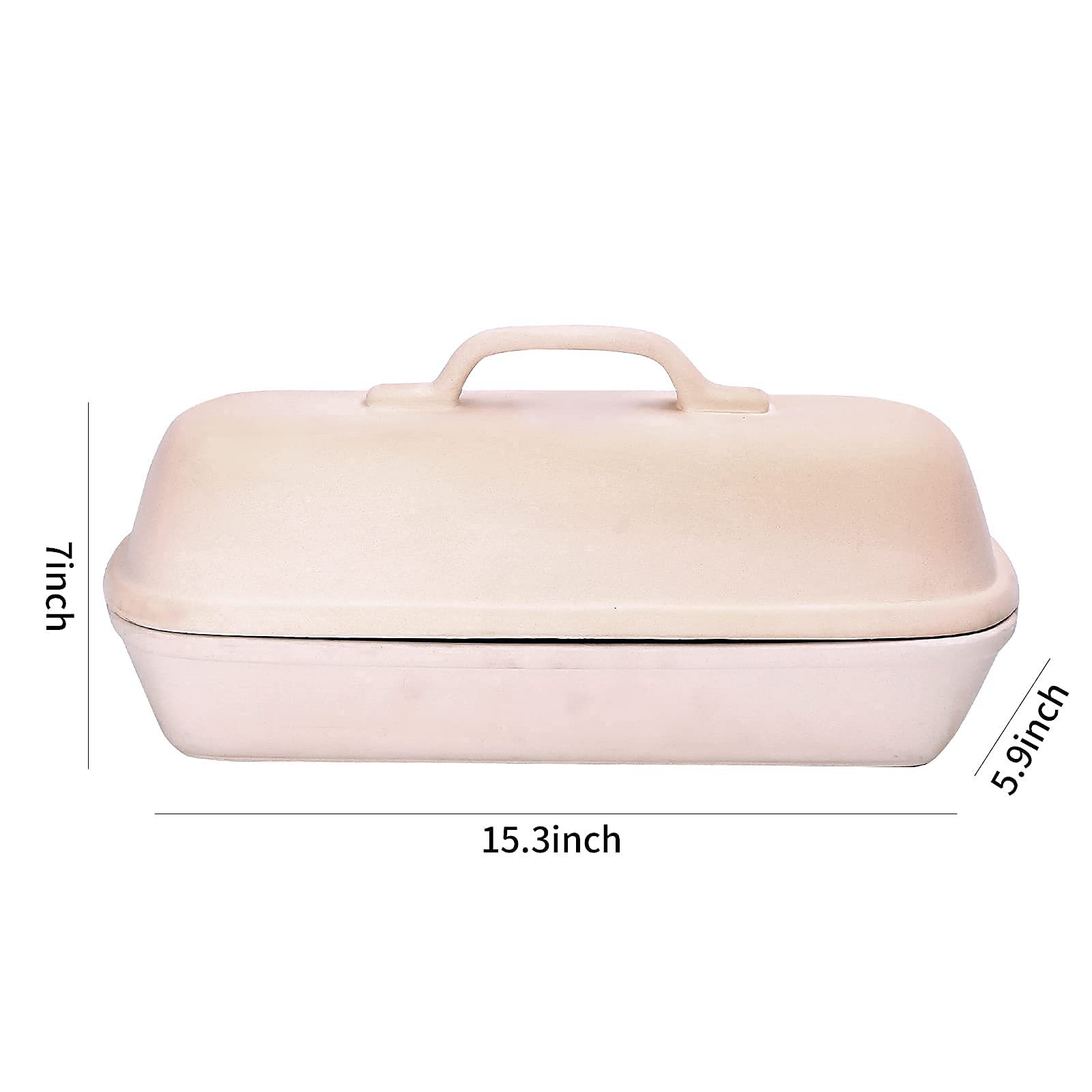 Goodview Household Superstone Covered Baker,Unglazed Stoneware Bakeware,Square Bread Porcelain Baking Pan,Bakes Italian Bread Wi
