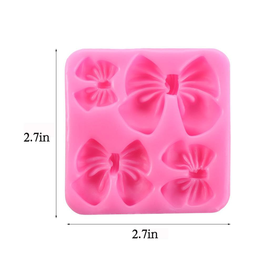 4Pcs Fondant Bow Molds, Mini Silicone Bow Mould Cartoon Butterfly Tie Knot Molds For Diy Cupcakes Chocolate Candy Cake Craft Too