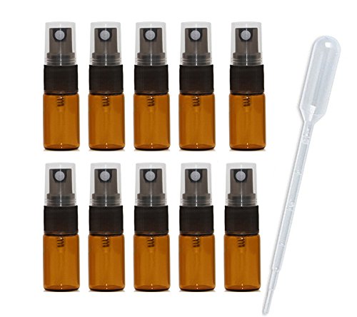 Jjkmall- 10Pcs Mini 3Ml Amber Glass Perfume Spray Bottle Travel Refillable Empty Cosmetic Water Atomizer Fine Mist Bottles Glass