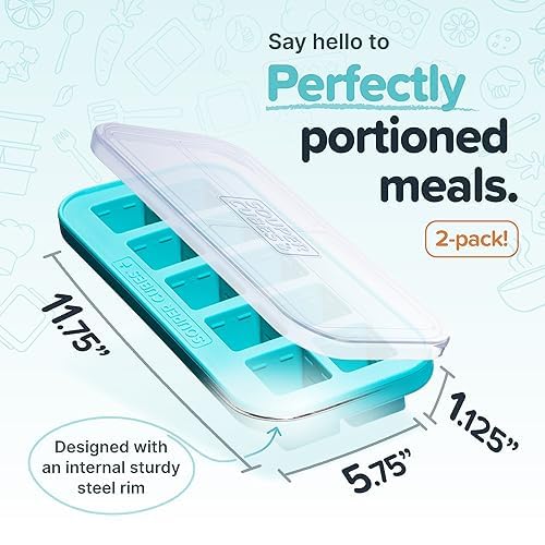 Souper Cubes 2 Tbsp Silicone Freezer Tray With Lid - Easy Meal Prep Container and Kitchen Storage Solution - Silicone Mold for Soup and Food Storage - Aqua - 2-Pack