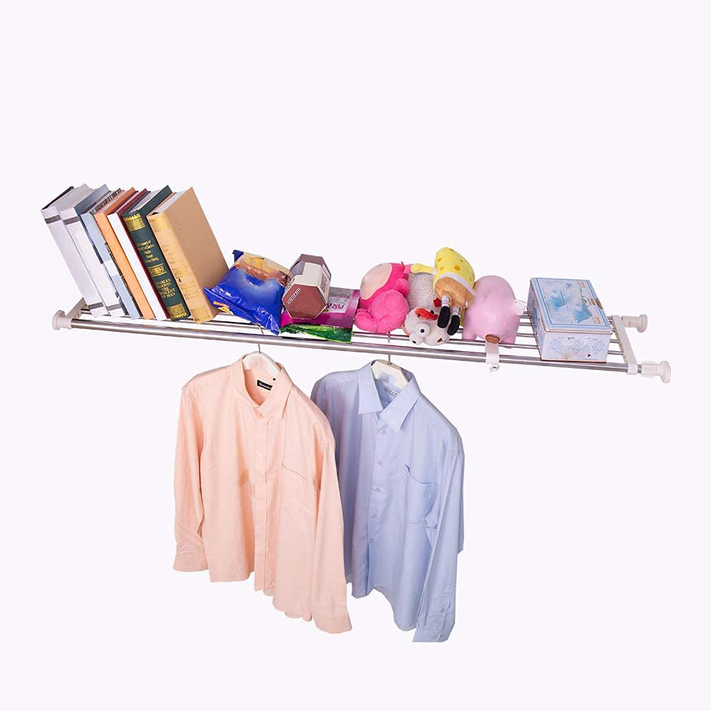 Hershii Tension Shelf Expandable Rod Closet System Heavy Duty Clothes Hanger Adjustable DIY Garage Bathroom Kitchen Storage Orga