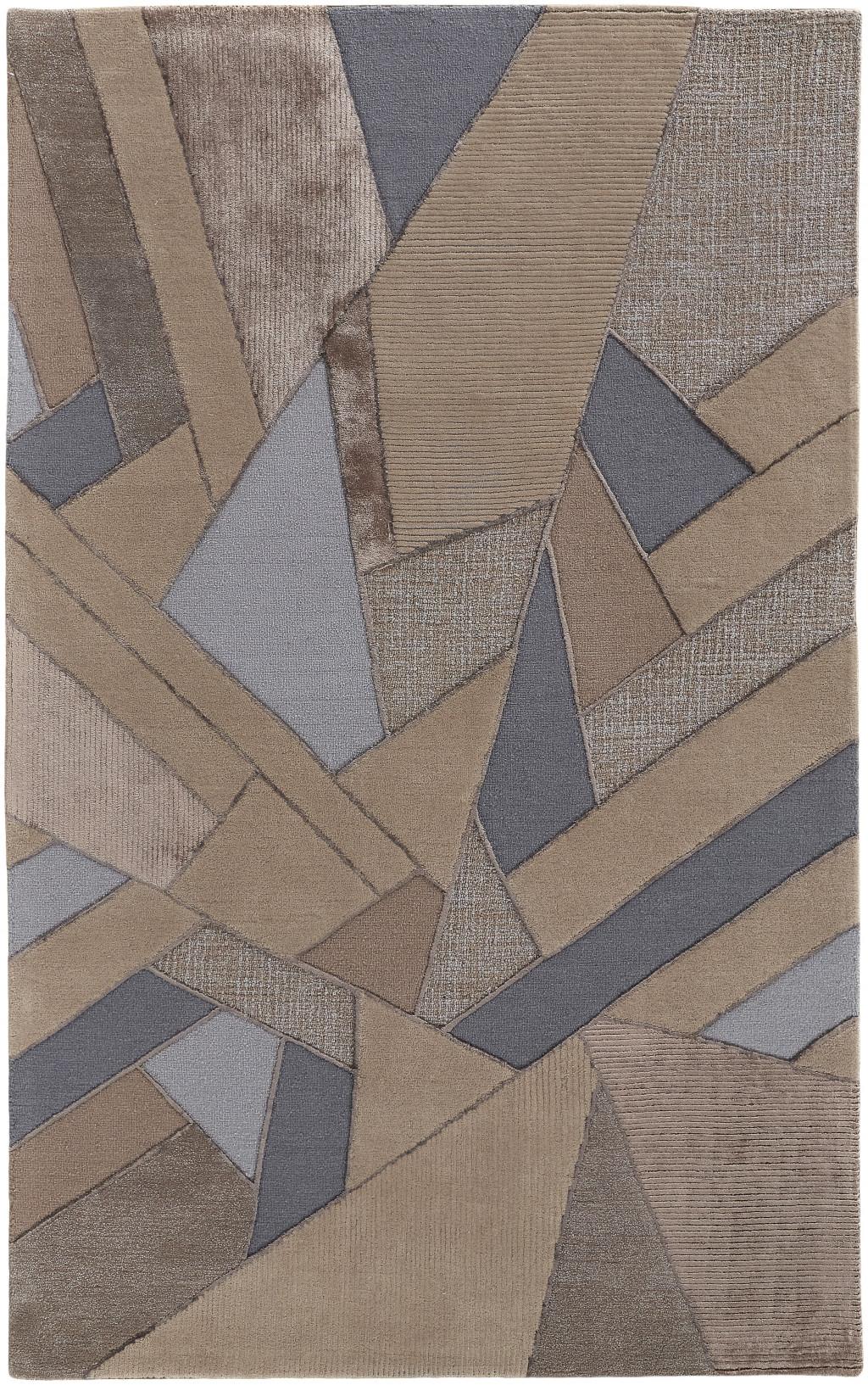 12 X 15 Tan Brown And Blue Wool geometric Tufted Handmade Area Rug