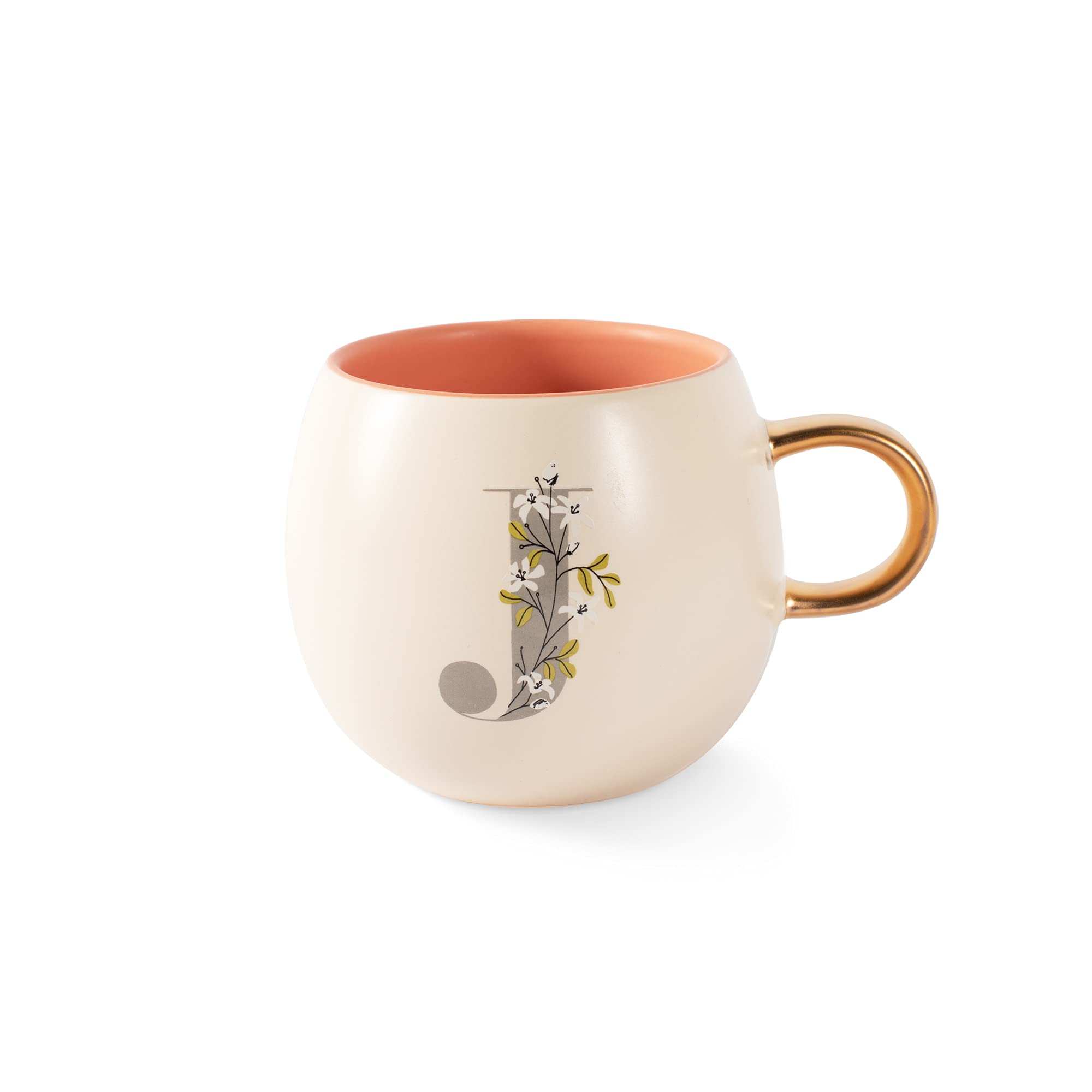 Fringe Studio Floral J Stoneware Mug, 14 fl oz, Cream,428036