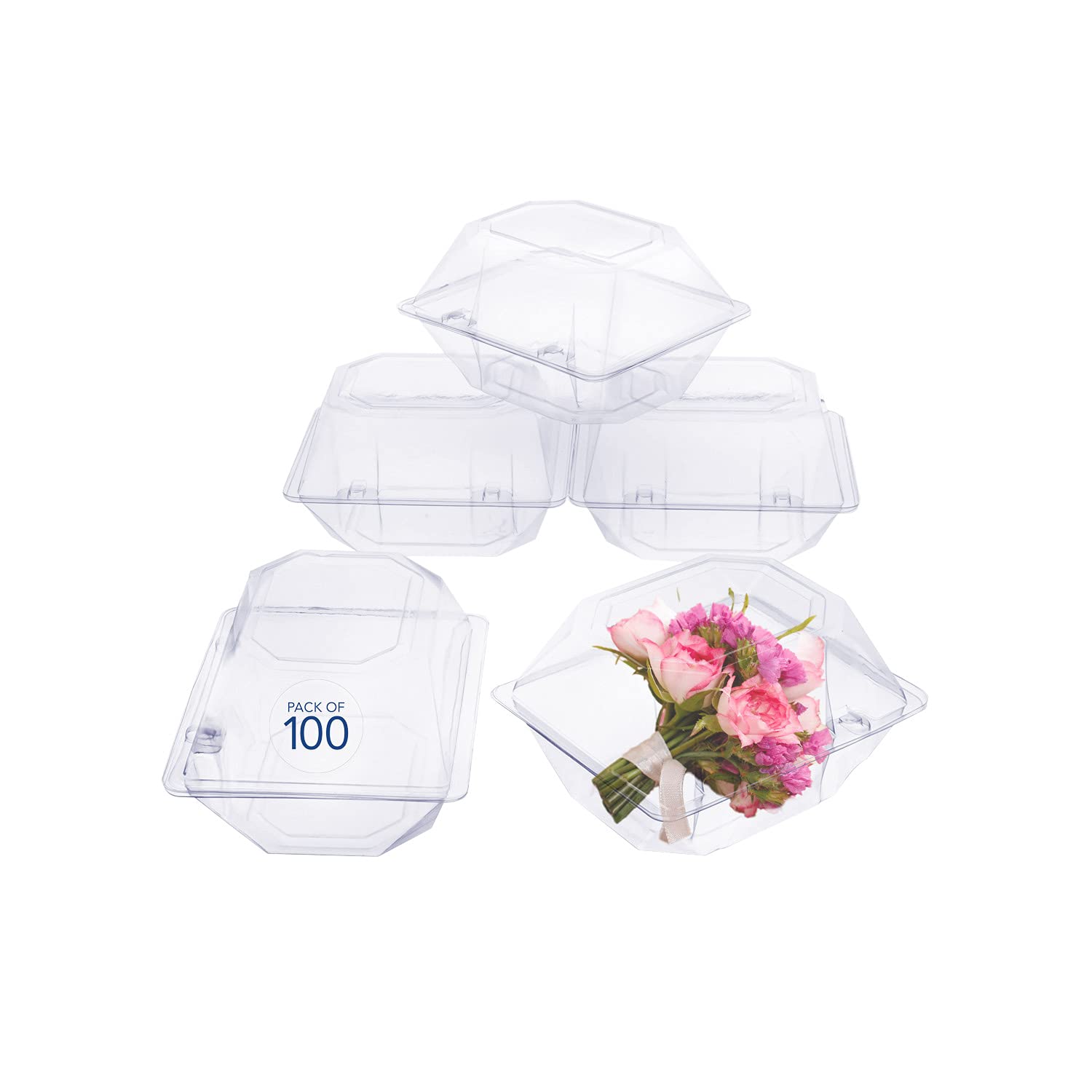 Royal Imports 100 Pack Clear Plastic Flower Box for Corsage, Boutonniere, Rose, Orchid Prom Wedding Craft Container 5x4x3