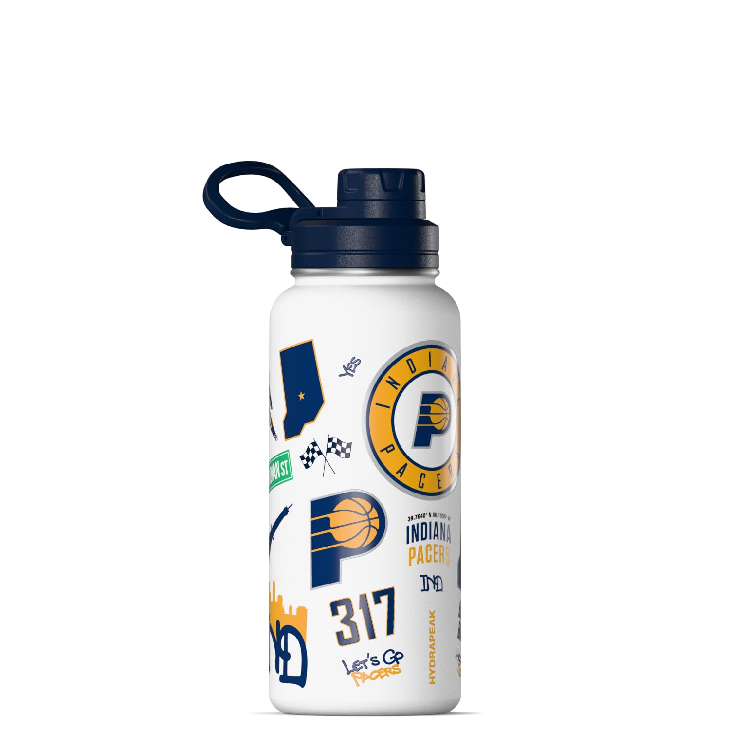Hydrapeak x NBA Officially Licensed Indiana Pacers 32 oz Active Water Bottle with Chug Lid Reusable Stainless Steel Double Wall