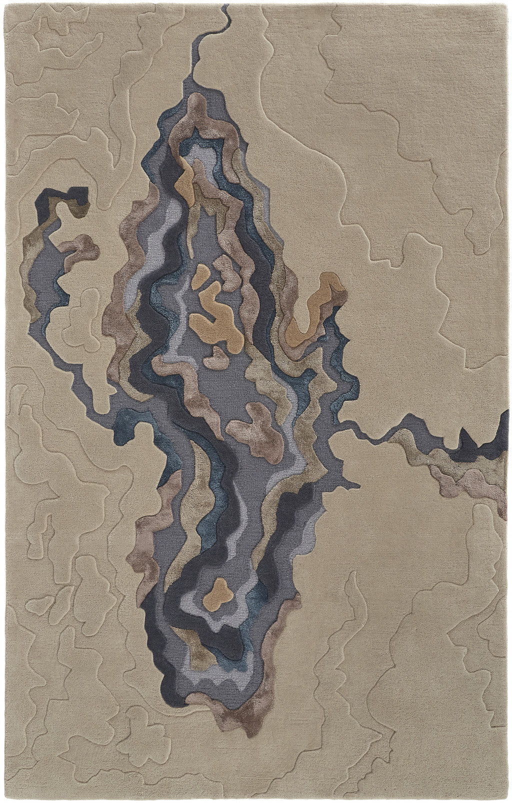 9 X 12 Tan Brown And Blue Wool Abstract Tufted Handmade Area Rug