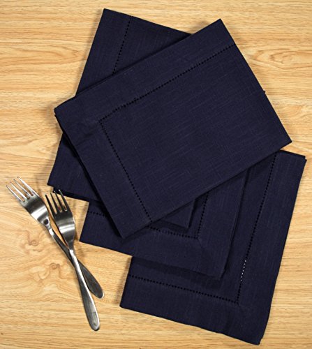 Gfi Linen Clubs 100% Cotton Slub Hemstitch Napkin 18X18,Set Of 6 (Navy, 18''X18'')