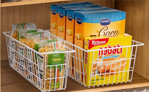 Redrubbit Wire Storage Baskets, Large Farmhouse Metal Freezer Basket Storage Organizer Bins With Handles For Kitchen Cabinets, P