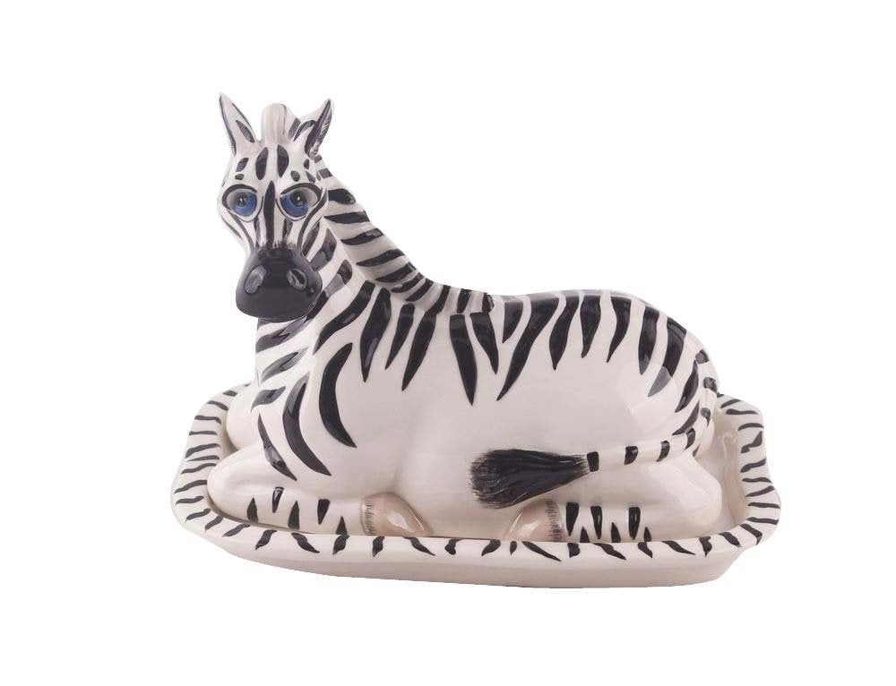 Blue Sky Ceramic 7.5'' X 4.75'' X 5.75'' Zebra Butter Dish