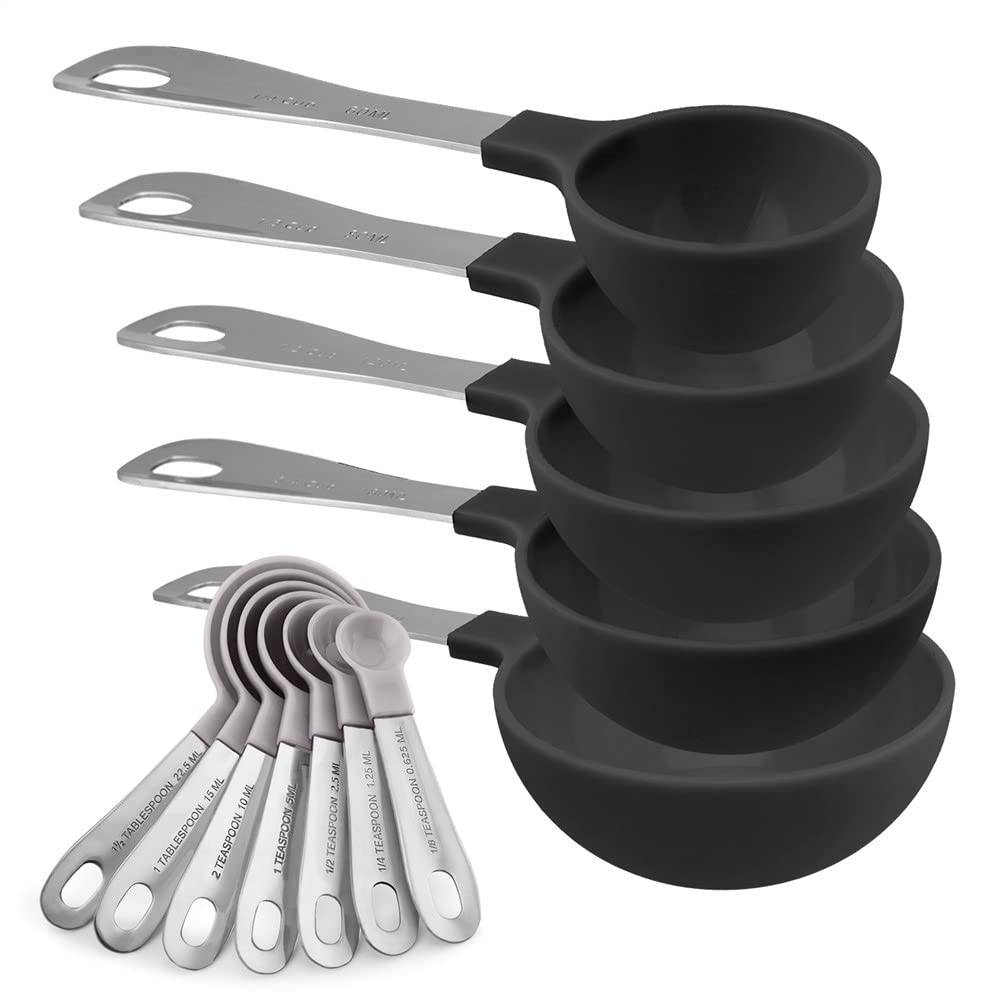 Cook With Color 12 Pc Measuring Cups Set And Measuring Spoon Set/Stainless Steel Handles/Nesting Kitchen Liquid Measuring Cup Se