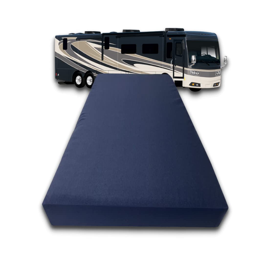 Foamrush 4'' Short Queen (60'' X 75'') Gel Memory Foam Rv Mattress Replacement With Canvas Navy Cover, Medium Firm, Made In Usa,