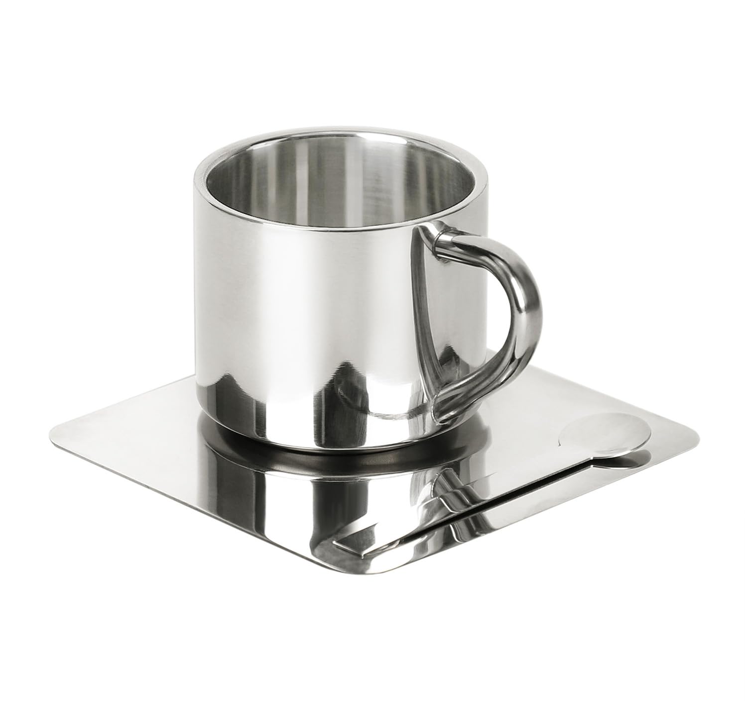 Stainless Steel Teacup Set,Small Tea Cup Coffee Mug with Saucer,5.5oz,175ml