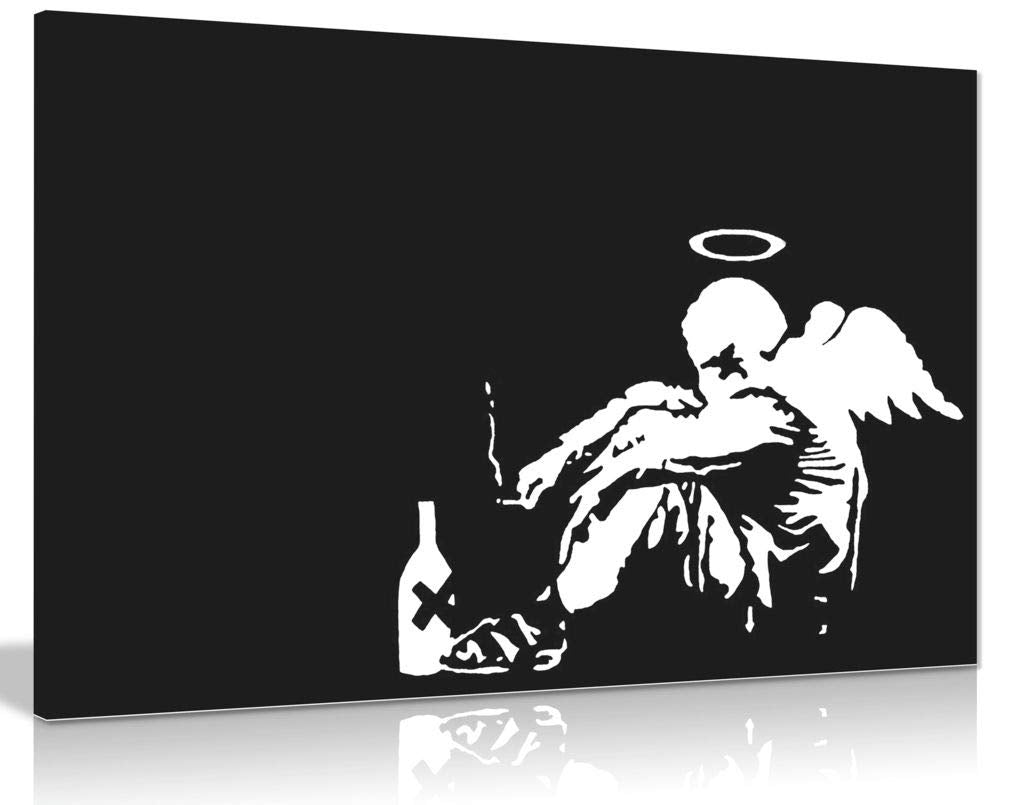 Banksy Fallen Angel Graffiti Canvas Wall Art Picture Print (36X24In)