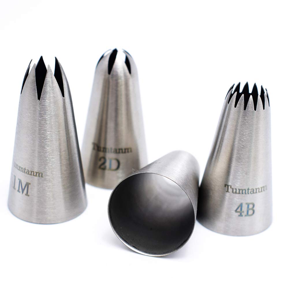 Tumtanm Professional Large Piping Nozzles, 4Pcs Stainless Steel Seamless Icing Piping Nozzle Tip Set For Cakes, Cupcakes And Bak