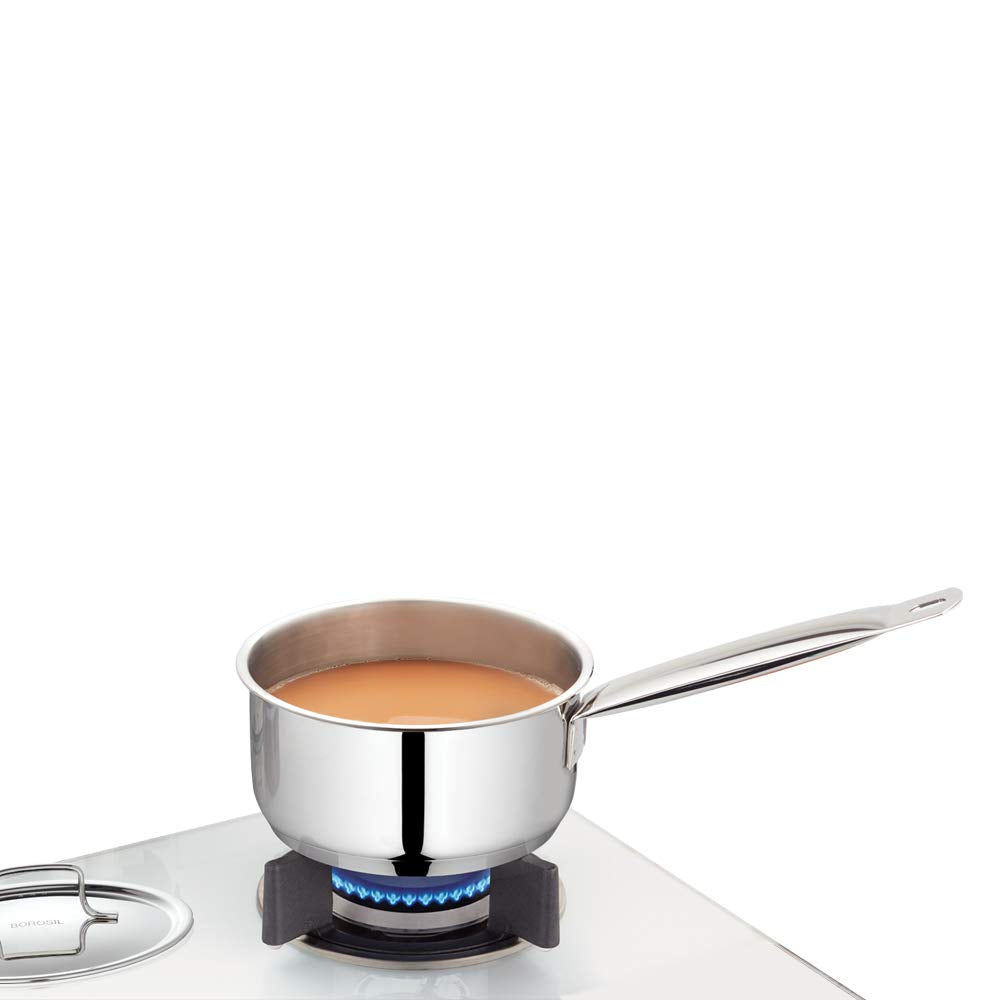 Borosil Stainless Steel Sauce Pan / Milk Pan / Tea Pan With Lid, Induction Friendly, Impact Bonded Tri-Ply Bottom, 1.5 L, 1.5 Li