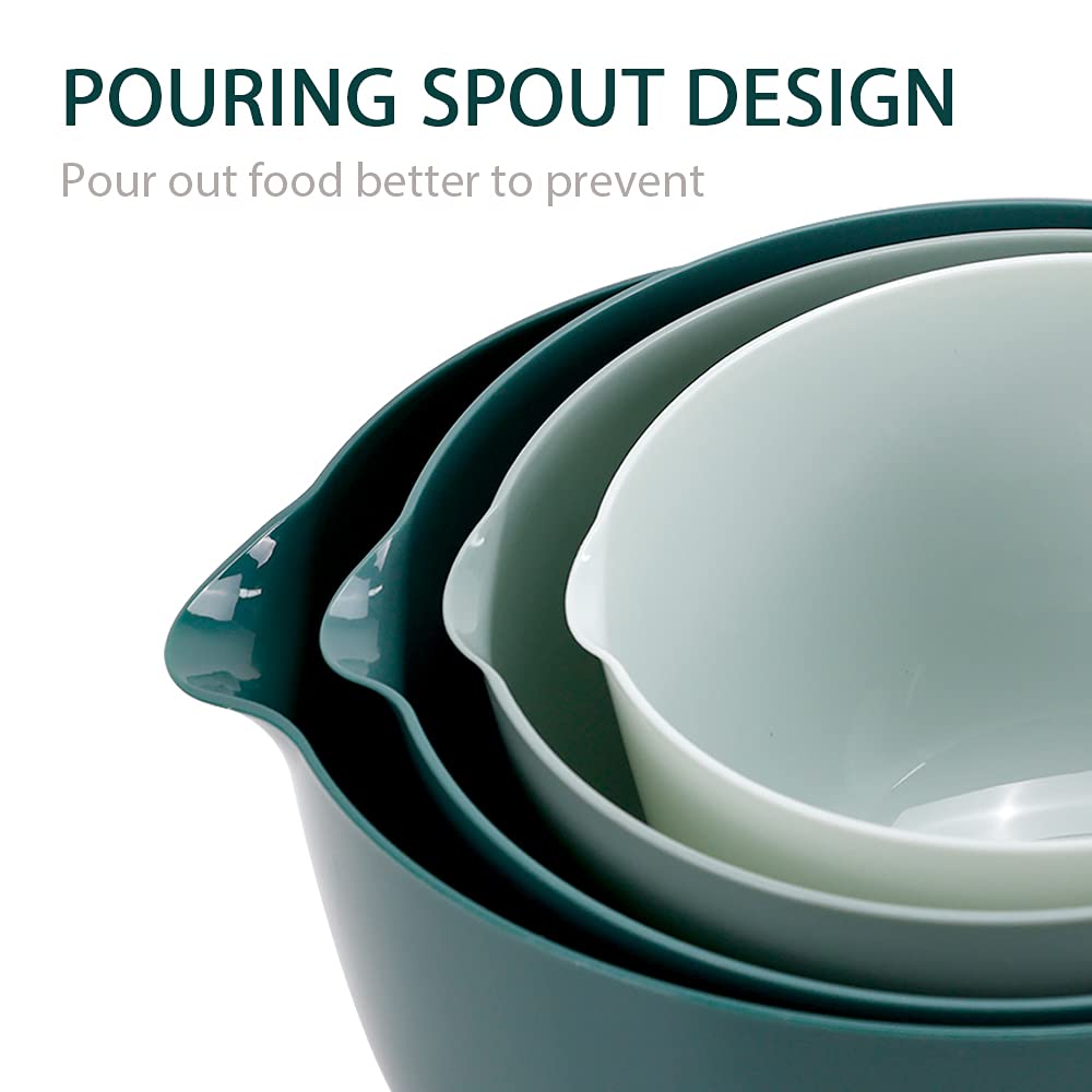 Boxedhome Green Ombre Nesting Plastic Mixing Bowl Set With Pour Spout, Microwave And Dishwasher Safe, Bpa Free Non-Slip Base, Se