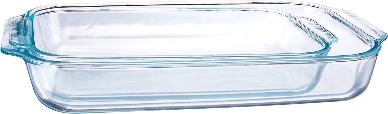 Pyrex Basics Clear Oblong Glass Baking Dishes, 2 Piece Value Set - 3qt & 2qt - Original Genuine Pyrex - Made in the USA