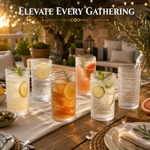 Barcelona Acrylic Highball Hobnail Glassware, Set of 6