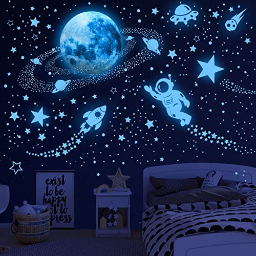 Glow In The Dark Stars For Ceiling,Outer Space Planet Wall Stickers Glow In The Dark Galaxy Universe Wall Decal Solar System Roc