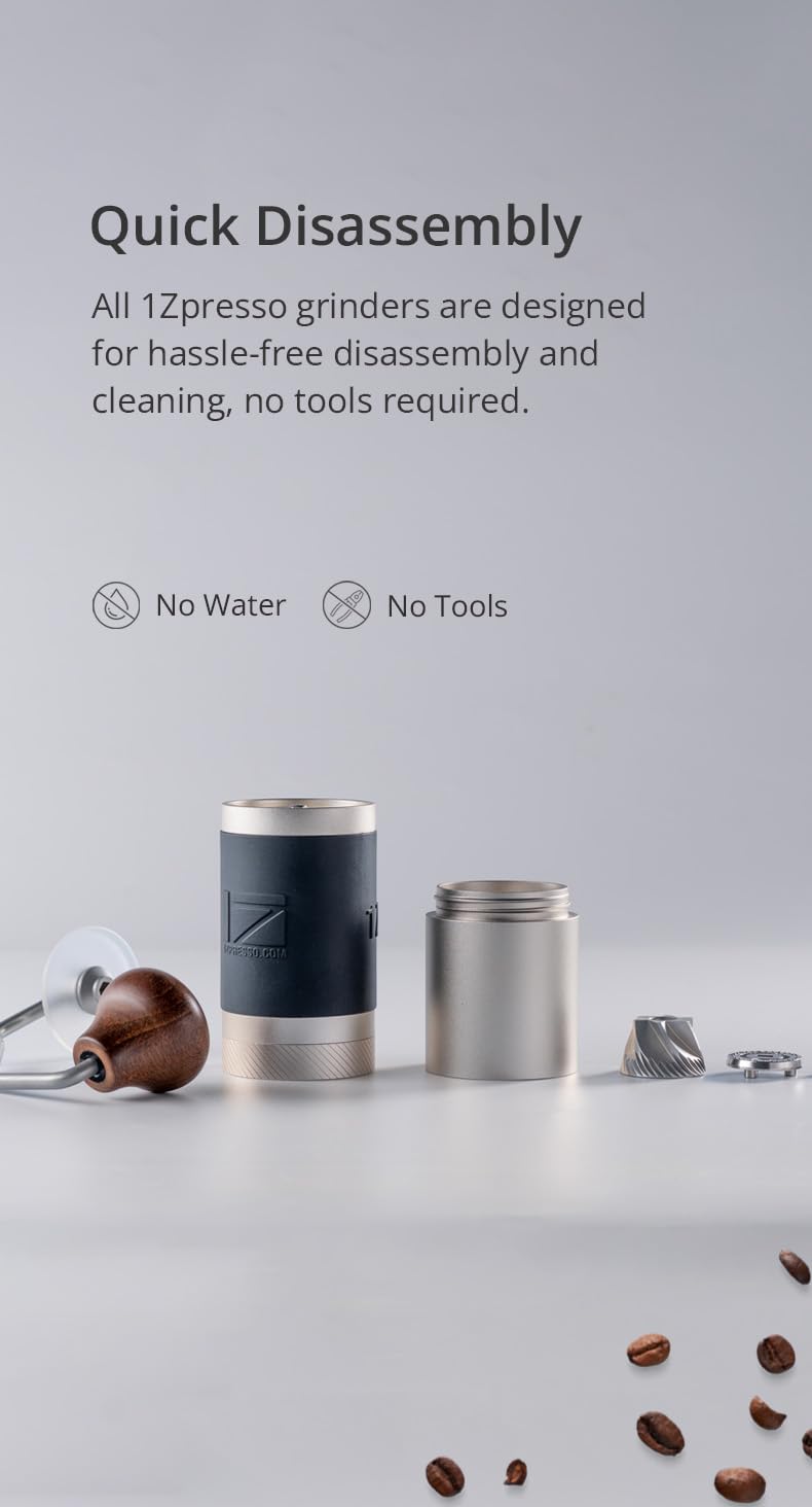 1Zpresso J Manual Coffee Grinder Silver Capacity 35G With Assembly Stainless Steel Conical Burr - Numerical Internal Adjustable