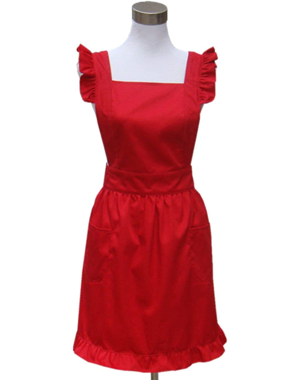 Hyzrz Lovely White Retro Ladys Aprons For Womens Cake Kitchen Fashion Cook Apron Chic With Pockets For Gift Chic 100% Cotton (Re