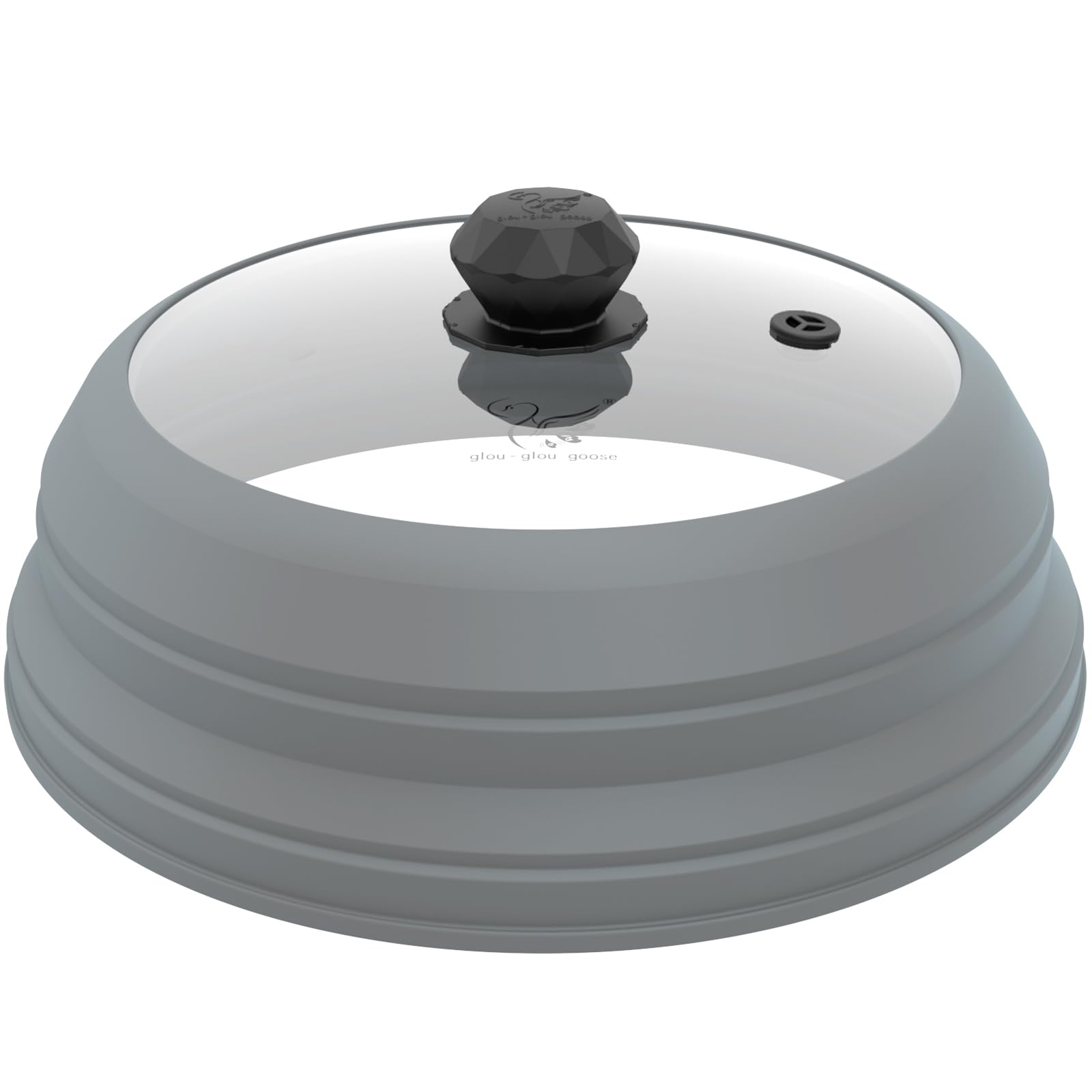Microwave Splatter Cover Vented Glass Splatter Guard Lid with Collapsible Silicone for Food as Pot Cover Plate 9.8 inch Light Gr