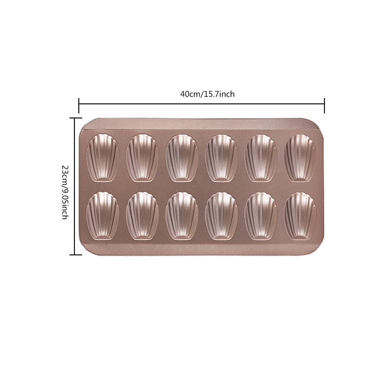 Gurlideo Madeleine Tray Non-Stick Carbon Steel Baking Tin Cake Pan 12 Hole Cake Mould-Golden