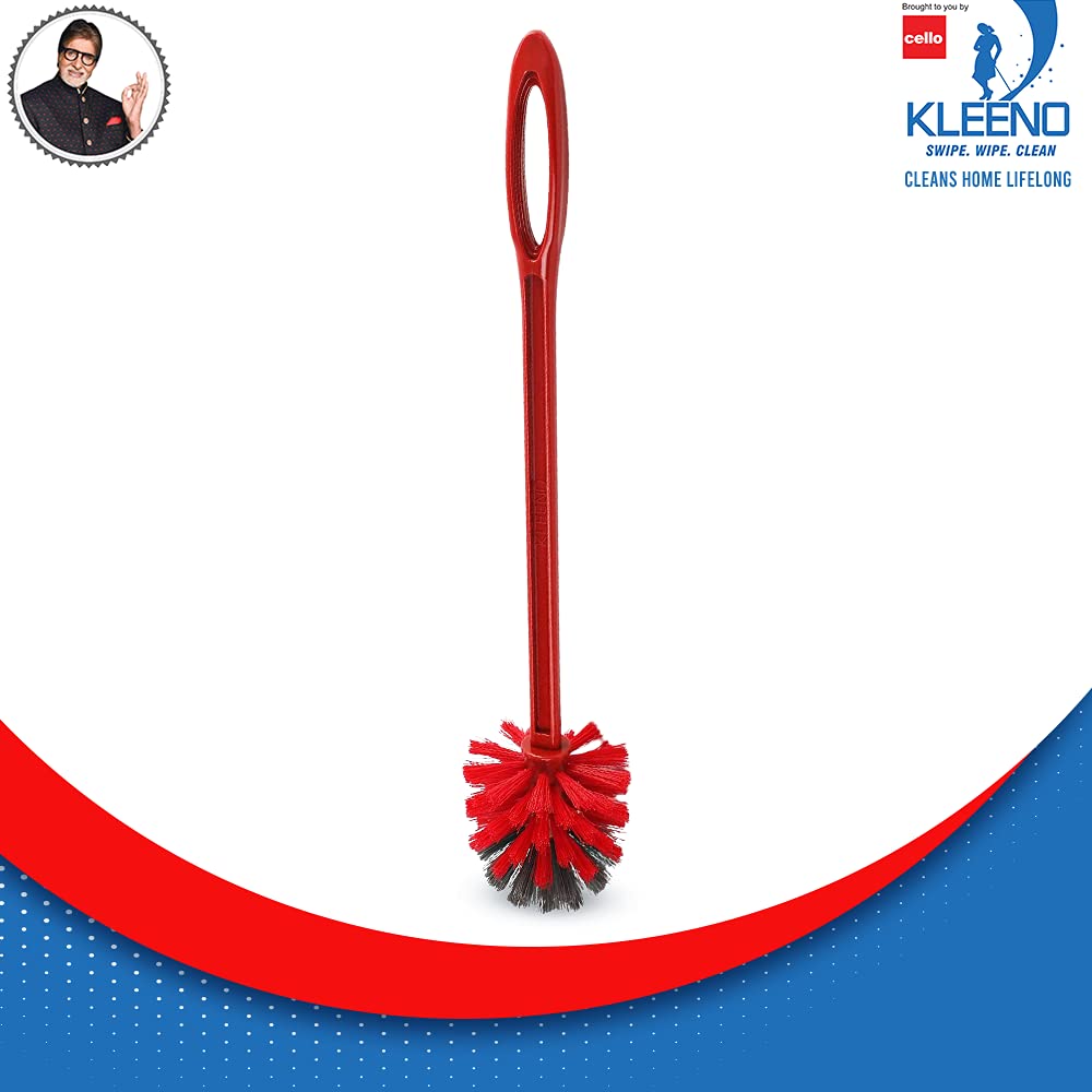 Cello Kleeno Eco Round Toilet Brush, 1Pc, Red And Grey