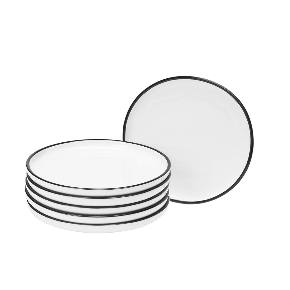 Bonnoces 6-Inch Small Porcelain Appetizer Plates, White With Black Edges Dinner Side Dishes Serving Plate, Dessert, Salad, Snack