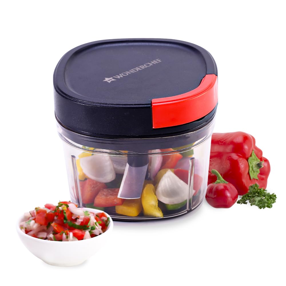 Wonderchef Glory String Chopper With 3 Sharp Stainless Steel Blades 600 Ml, Anti Slip Silicone, Compact, Air Tight Lid, 1 Year W