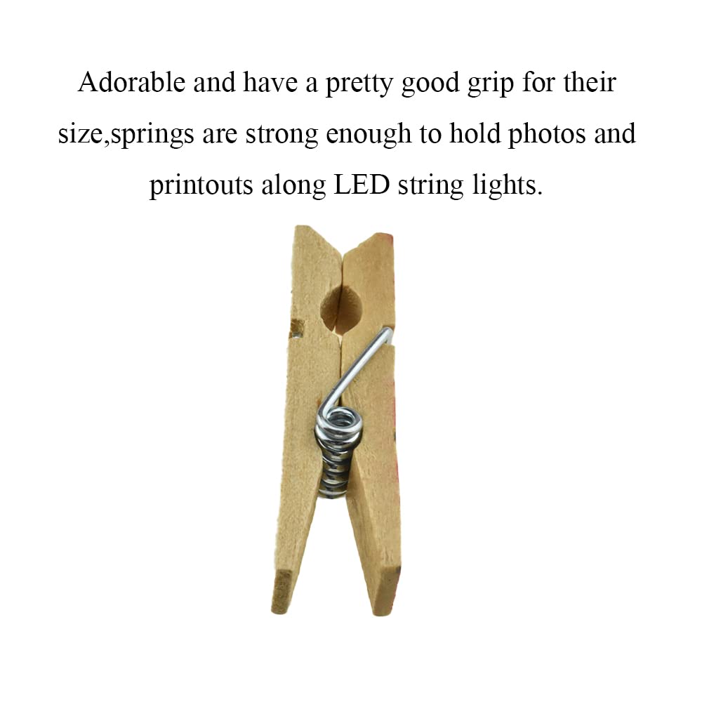 HAHIYO Colorful Painted Wooden Clothes Pins Clothespins Small Aviod Fall Apart 1.38 Inches Length 50 Pack Strong Springs No Rust No Discoloration for Laundry Bathroom DIY Craft Photos Food Opened Bags