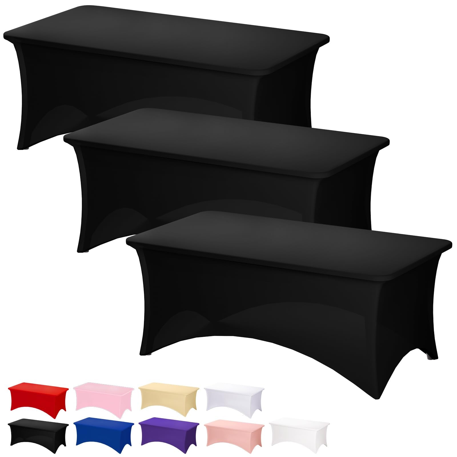 Fixwal 3 Pack Black Table Cloth for 6FT Rectangle Tables, Rectangular Tablecloths Stretch Spandex Fitted Table Covers 6FT for Pa
