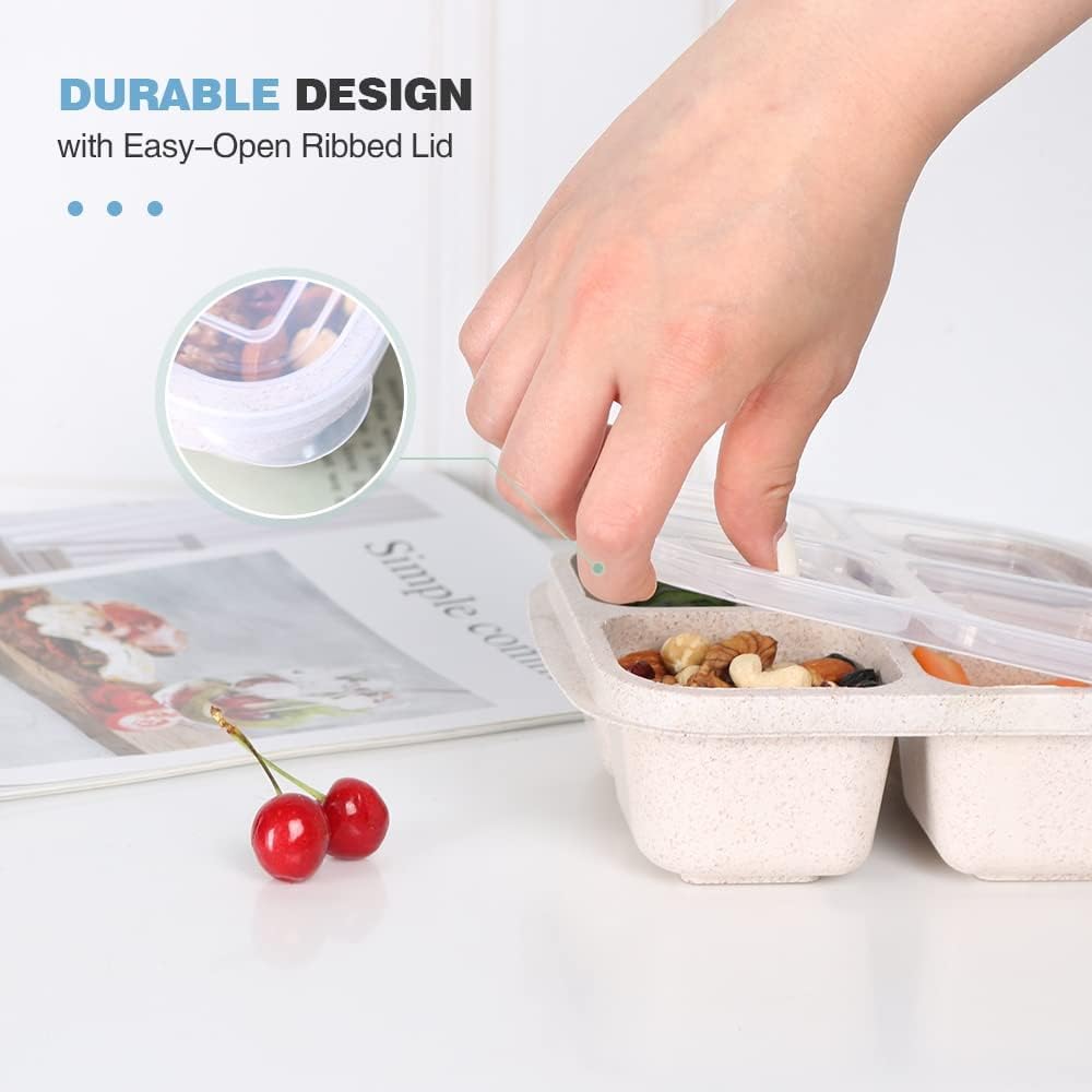 Ozazuco 4 Pack Snack Containers, Divided Bento Snack Box, 4 Compartments Reusable Meal Prep Lunch Containers For Kids Adults, Fo