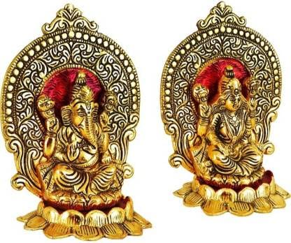 Navyaksh Gold Plated Lakshmi Ganesh Idols Showpiece Statue For Diwali Puja | Blessing Laxmi Ganesh Brass Idol | Gifts | Decorati